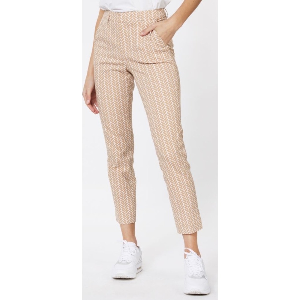 Esqualo Tan White Geometric Block Print Chino Pants 7/8 Cropped Trousers Women 6 - Picture 2 of 12